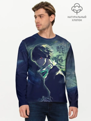 Мужской лонгслив базовый / Зеленая маска Канеки Кен
