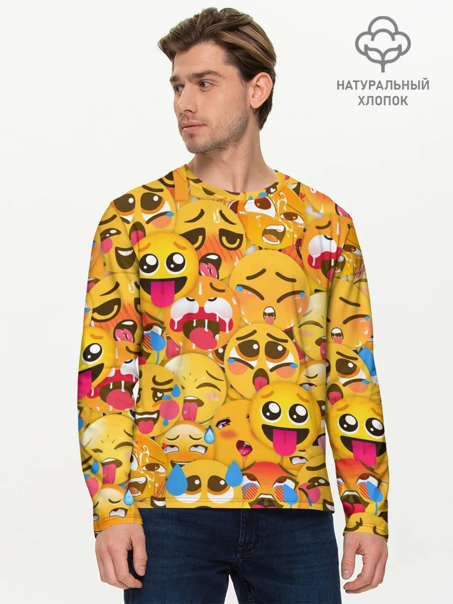Мужской лонгслив базовый / Ахегао эмодзи паттерн