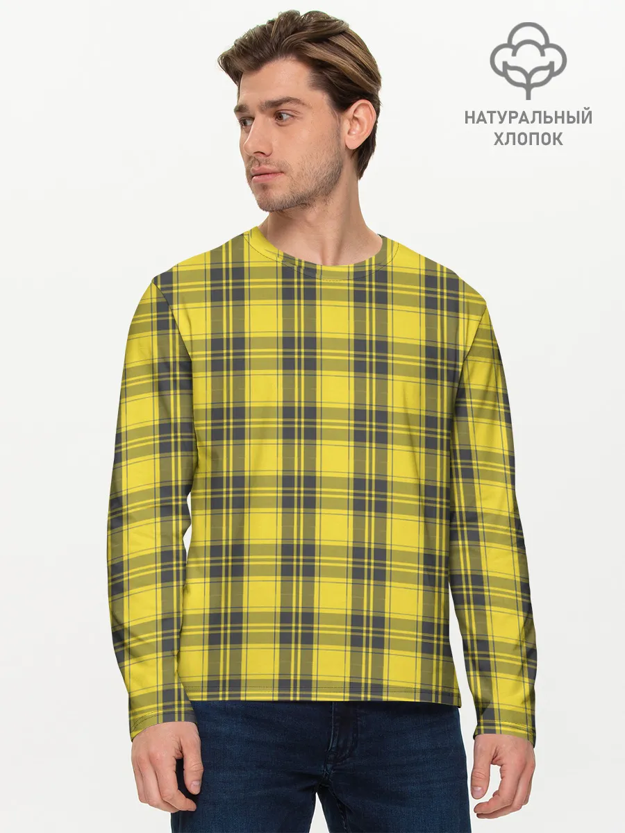 Мужской лонгслив базовый / Клеточный узор