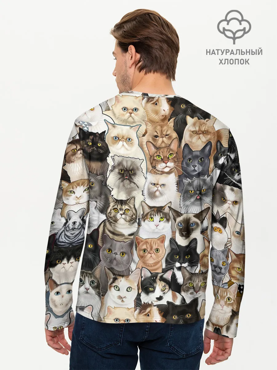 Мужской лонгслив базовый / Котики смешные