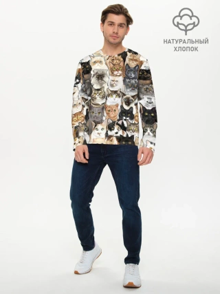 Мужской лонгслив базовый / Котики смешные