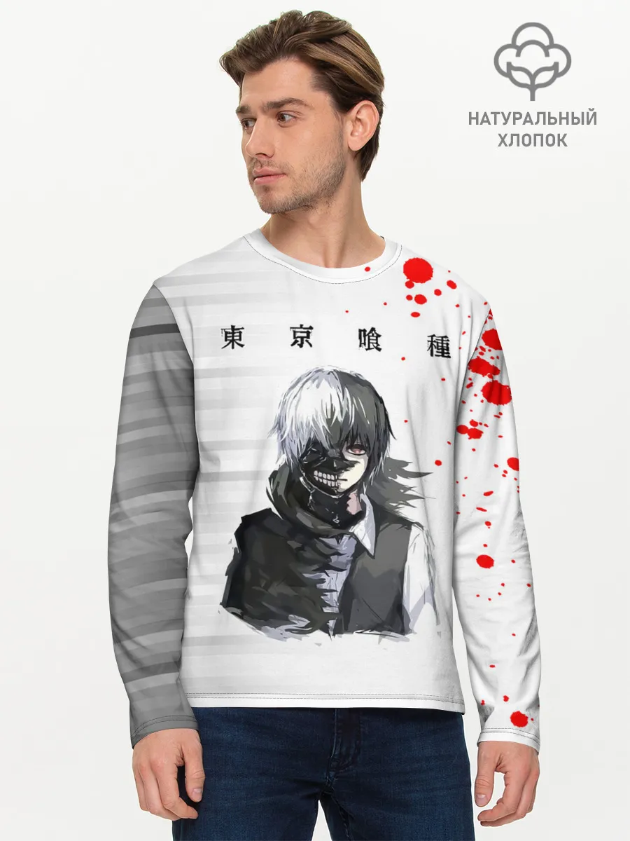 Мужской лонгслив базовый / Kaneki Ken красные капли