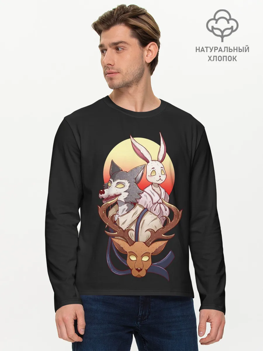 Мужской лонгслив базовый / Олень, волк и заяц