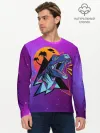 Мужской лонгслив базовый / Retrowave Neon Dinosaur