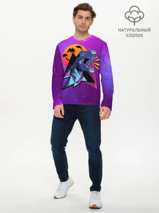 Мужской лонгслив базовый / Retrowave Neon Dinosaur