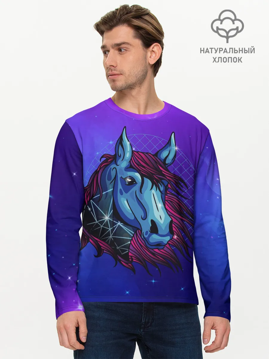 Мужской лонгслив базовый / Retrowave Neon Horse