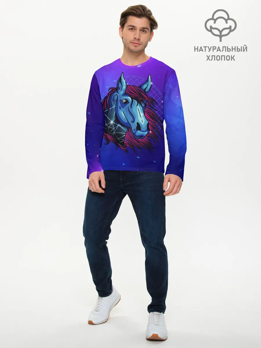 Мужской лонгслив базовый / Retrowave Neon Horse