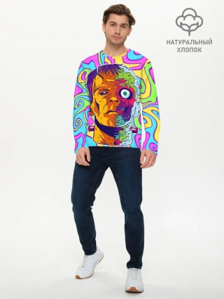 Мужской лонгслив базовый / Психоделический Франкенштейн