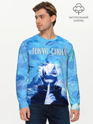 Мужской лонгслив базовый / Kaneki Ken на синем фоне