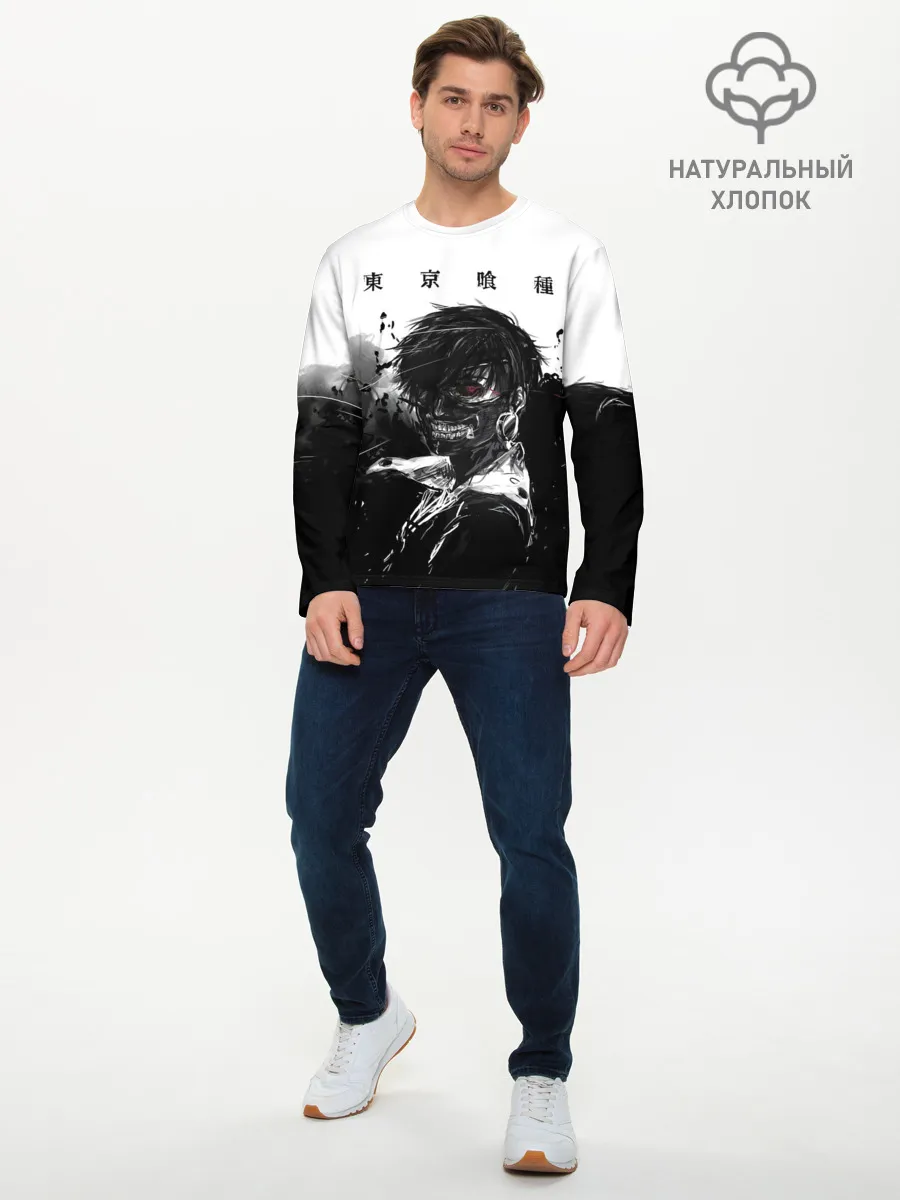Мужской лонгслив базовый / Канеки Кен черно-белый
