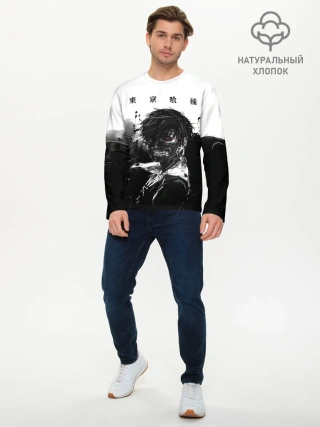 Мужской лонгслив базовый / Канеки Кен черно-белый