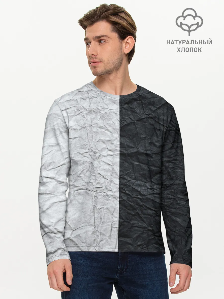 Мужской лонгслив базовый / Мятая Черно-Белая Бумага
