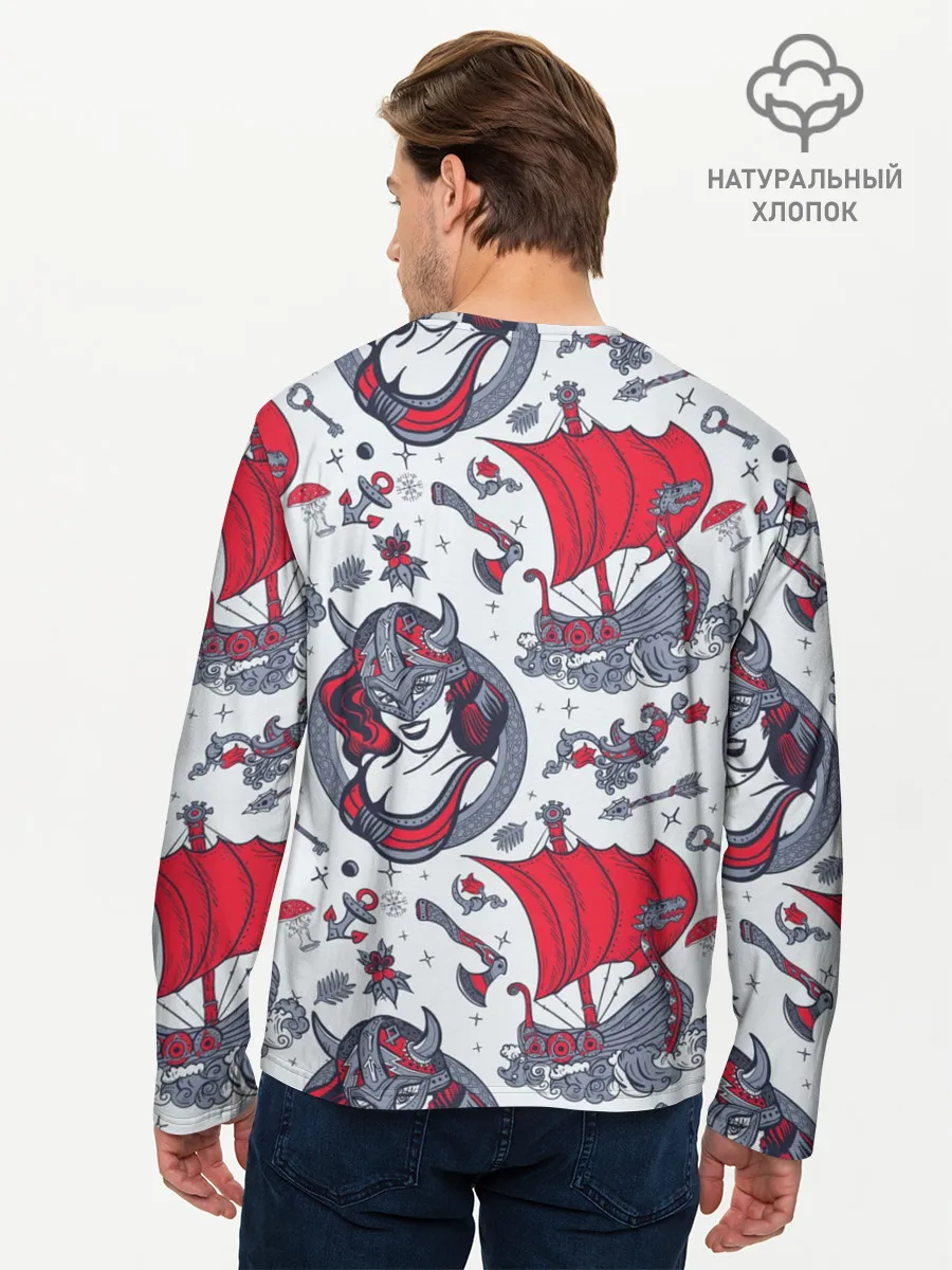 Мужской лонгслив базовый / Корабли и девушка викинг