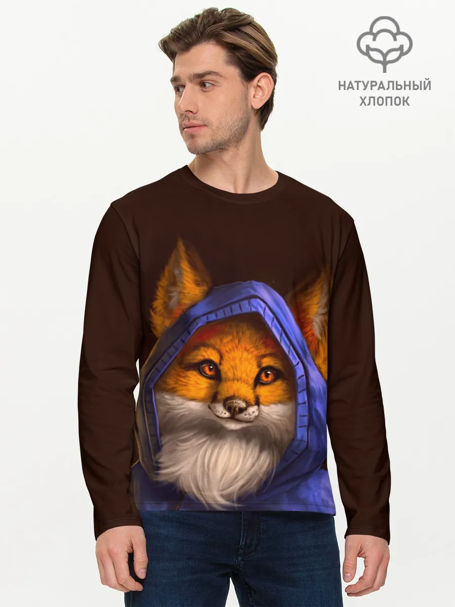 Мужской лонгслив базовый / Лисенок в капюшоне
