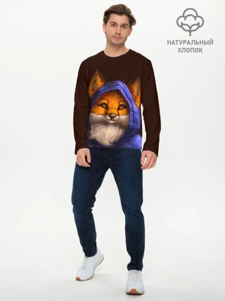 Мужской лонгслив базовый / Лисенок в капюшоне