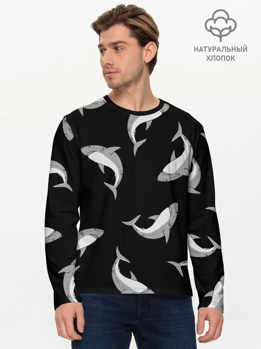 Мужской лонгслив базовый / Акулы