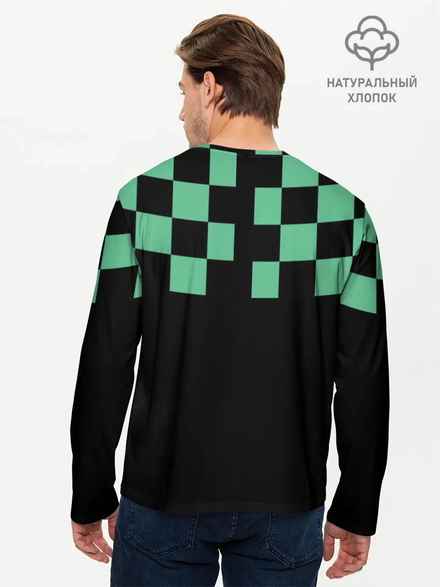 Мужской лонгслив базовый / Kamado Tanjiro зеленые квадраты