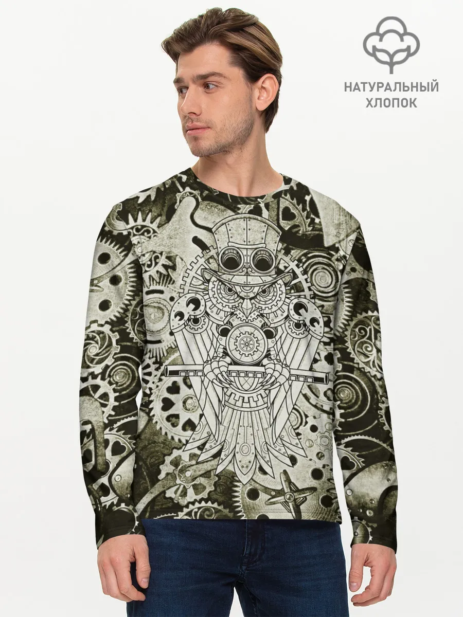 Мужской лонгслив базовый / Стимпанк Сова