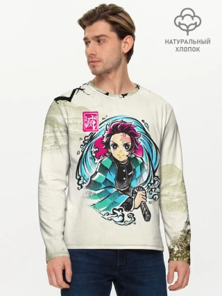 Мужской лонгслив базовый / Kamado Tanjiro зарисовка