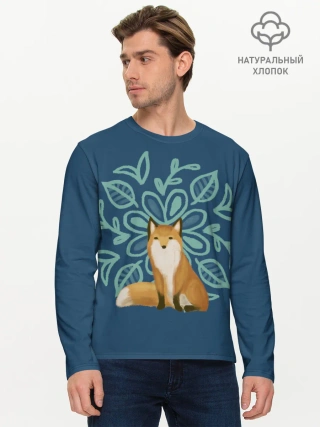 Мужской лонгслив базовый / Лиса с цветочным узором