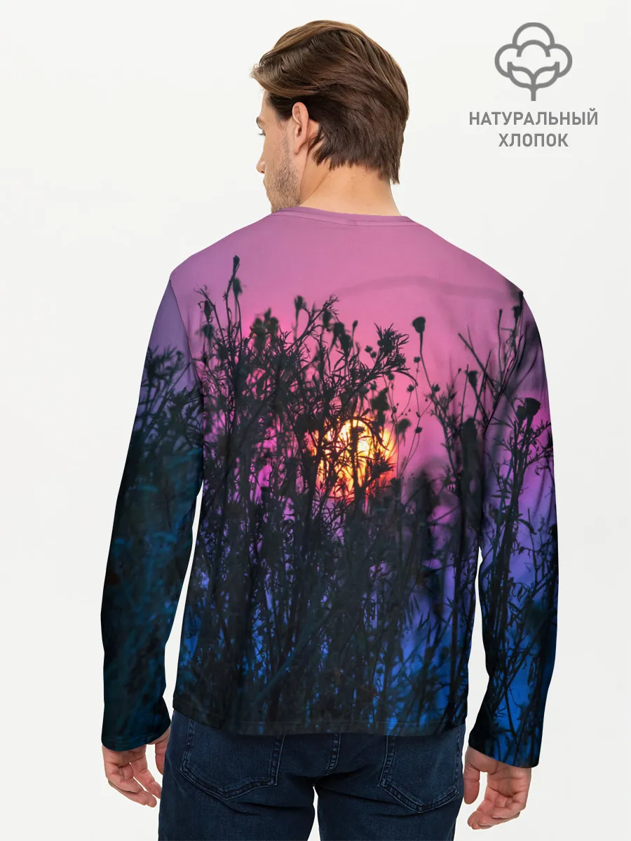 Мужской лонгслив базовый / Трава растения закатный свет