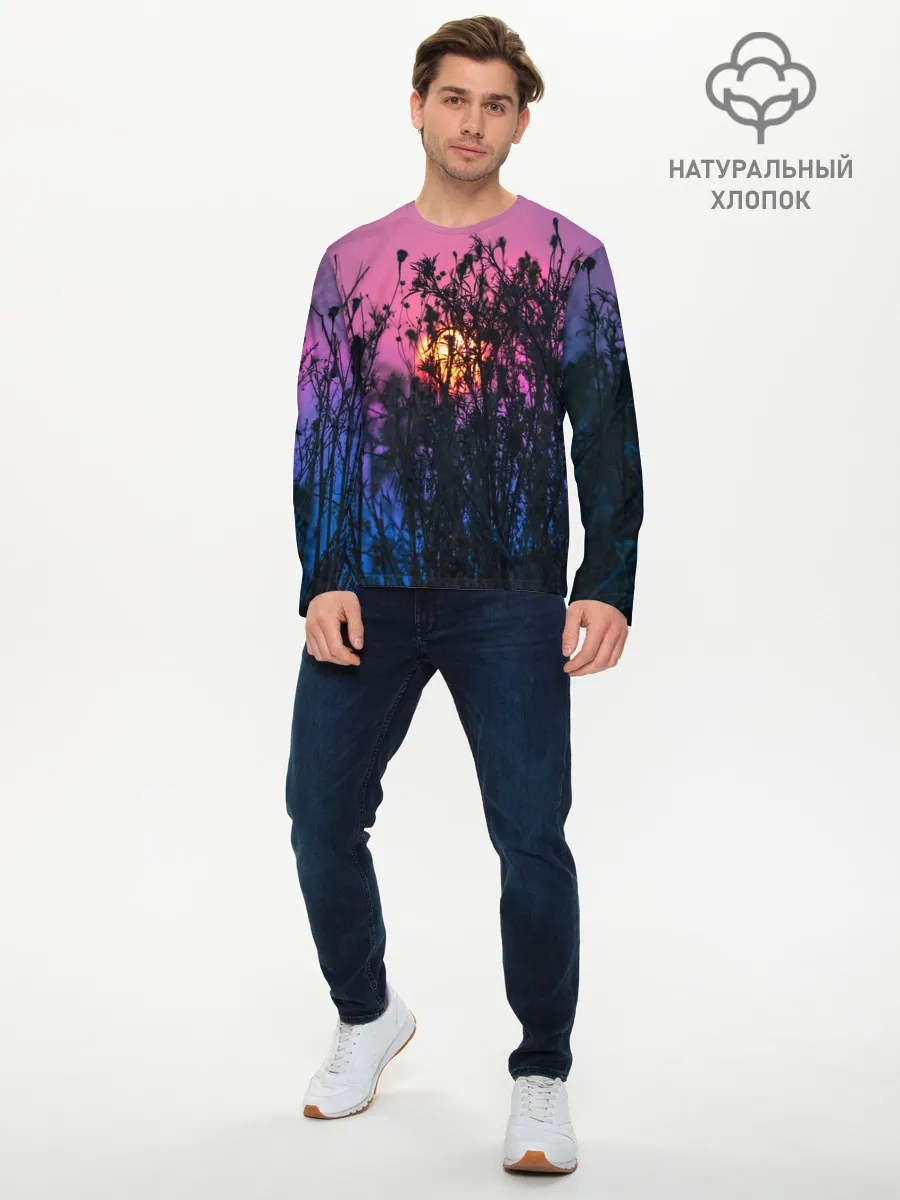 Мужской лонгслив базовый / Трава растения закатный свет