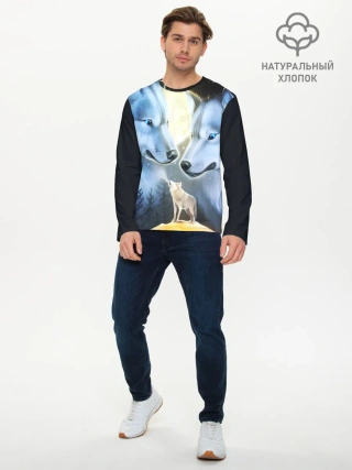 Мужской лонгслив базовый / ВОЛК В НОЧИ