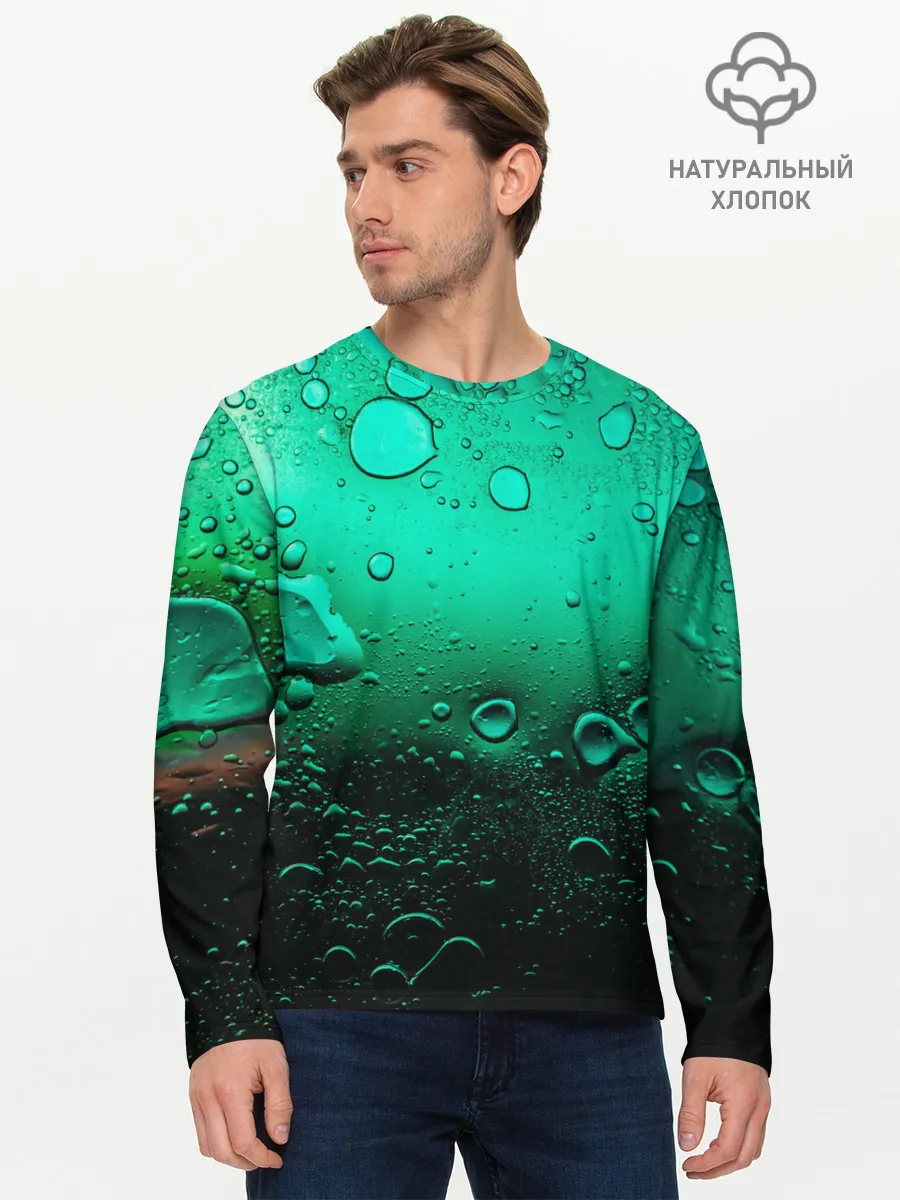 Мужской лонгслив базовый / Зеленые капли клетки