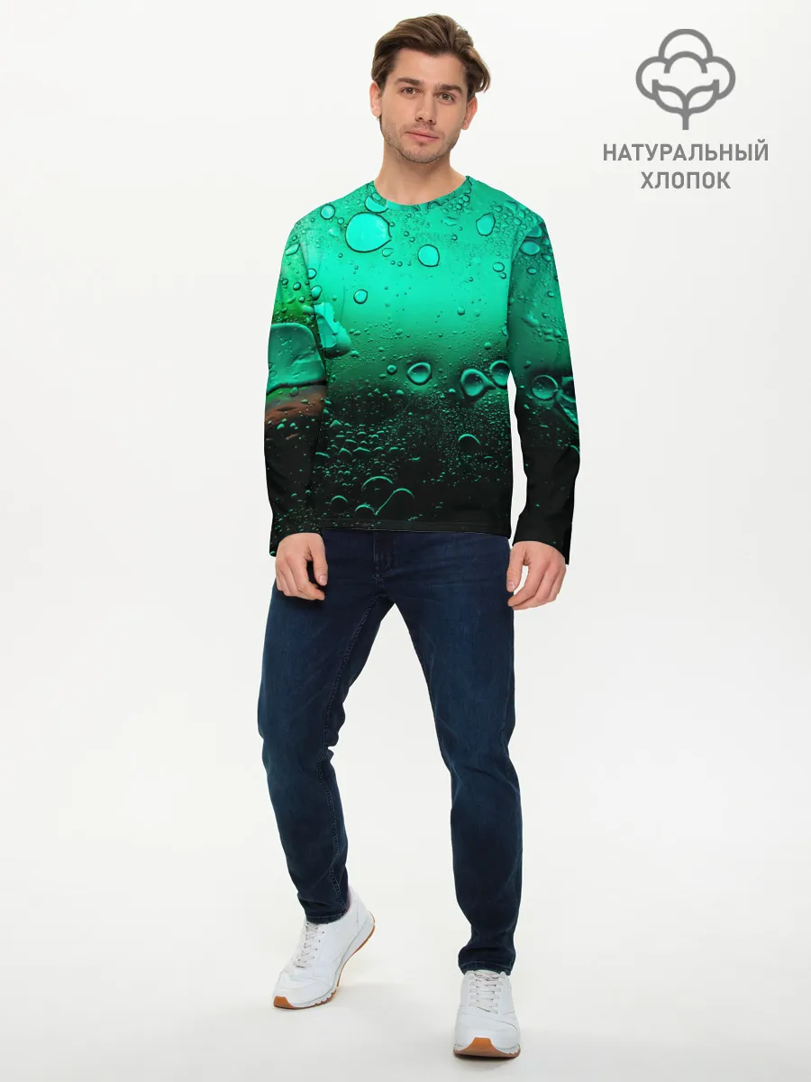 Мужской лонгслив базовый / Зеленые капли клетки