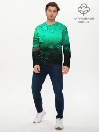 Мужской лонгслив базовый / Зеленые капли клетки