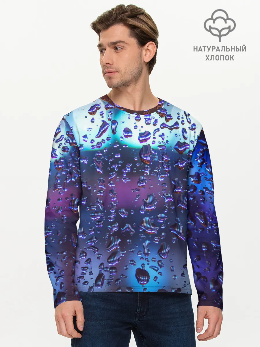 Мужской лонгслив базовый / Капли на стекле макро
