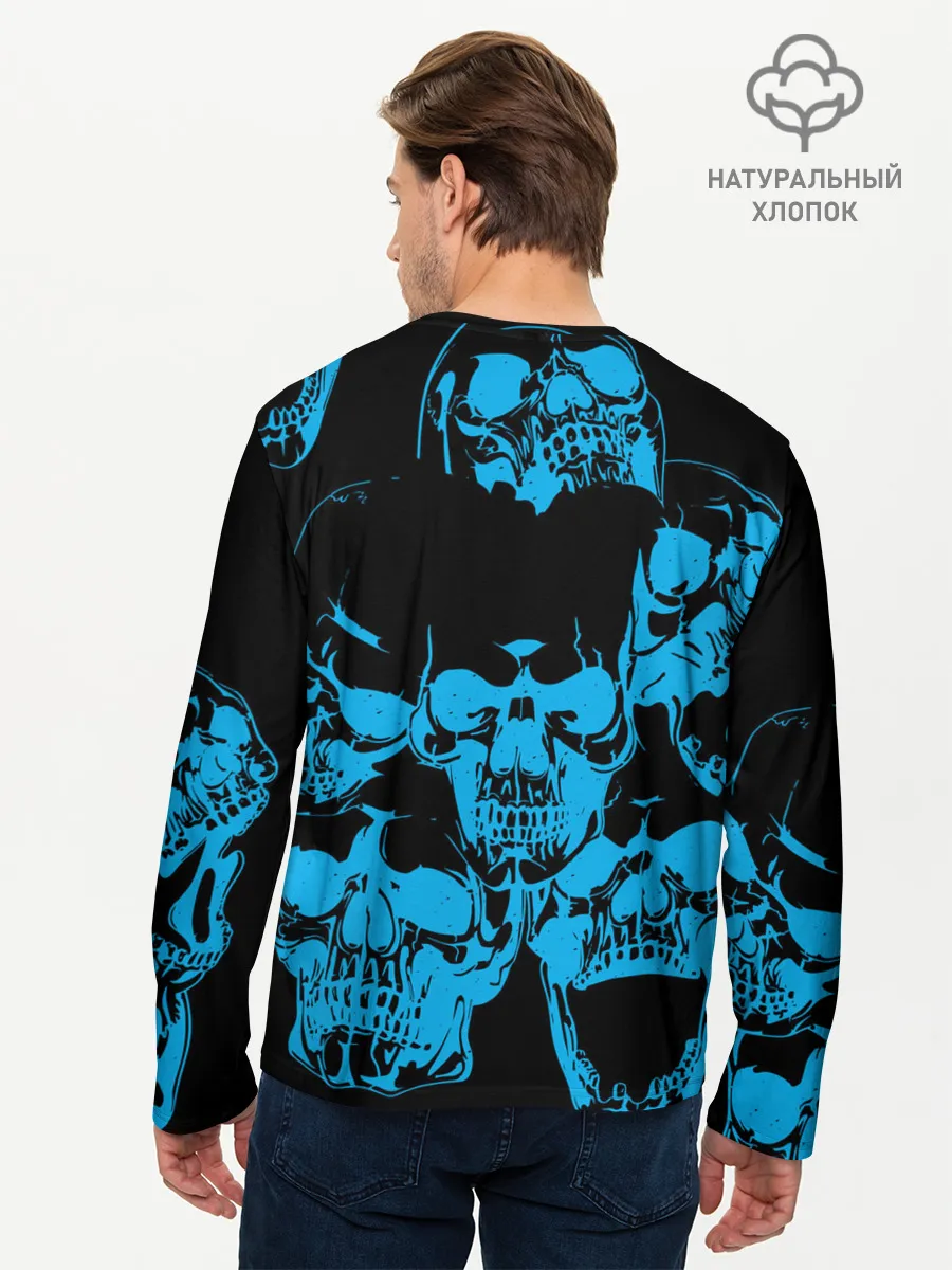 Мужской лонгслив базовый / Ора Муда синие черепа