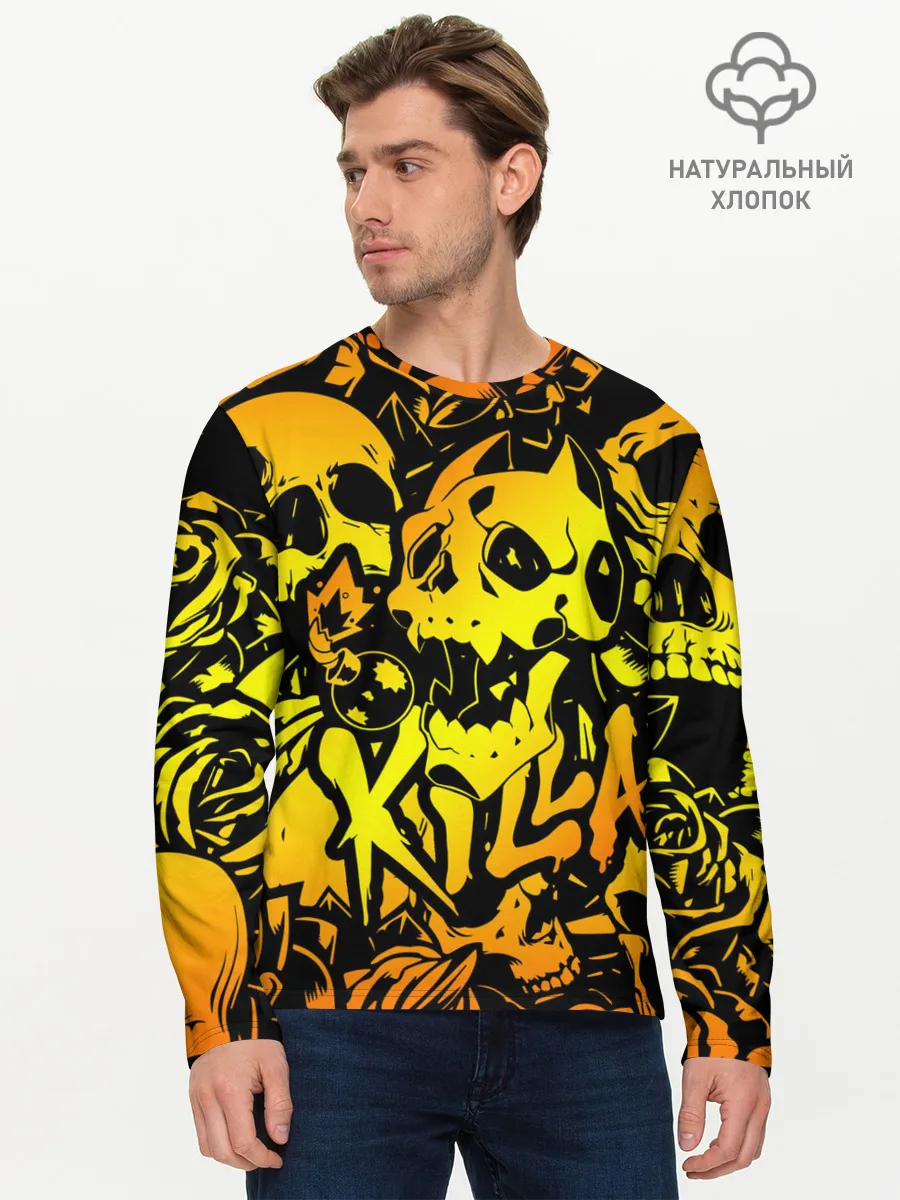 Мужской лонгслив базовый / KILLA оранжевые черепа