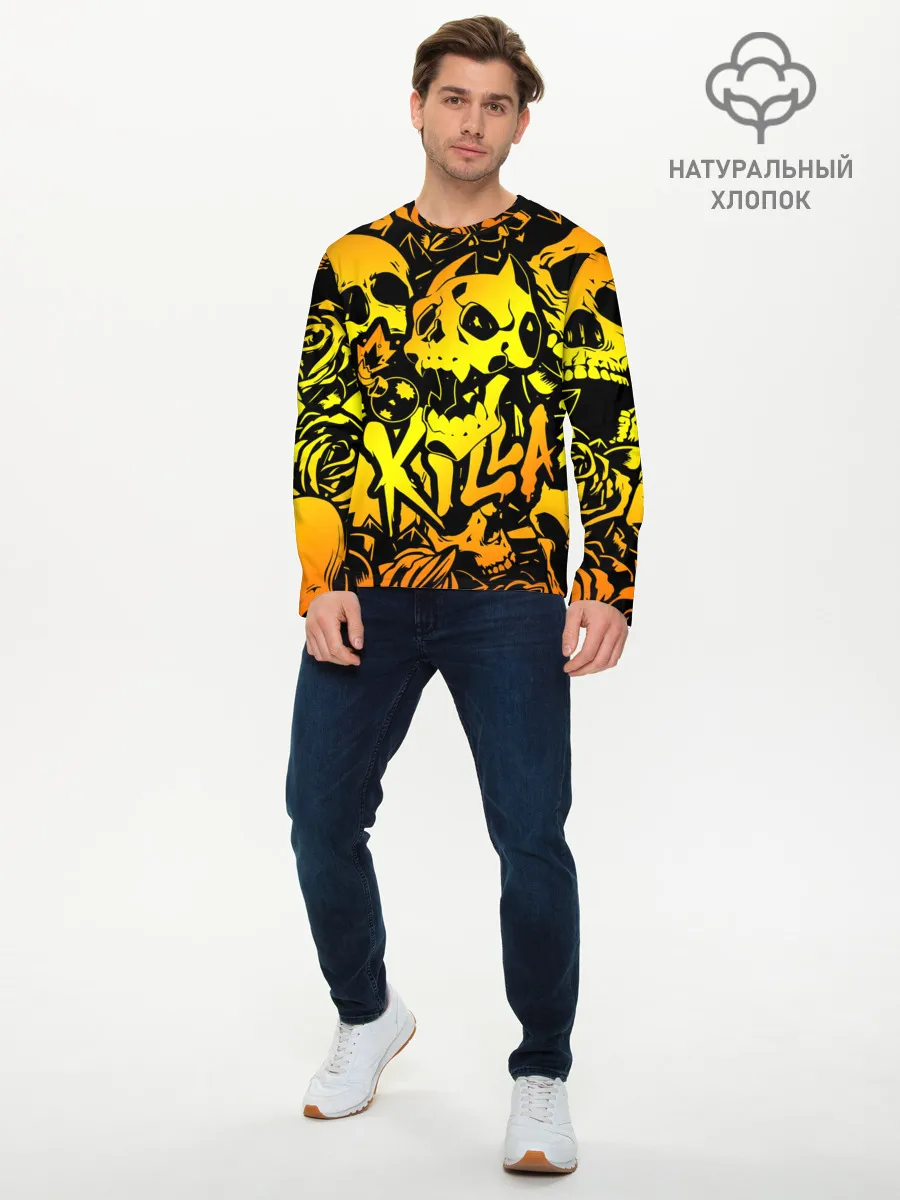 Мужской лонгслив базовый / KILLA оранжевые черепа