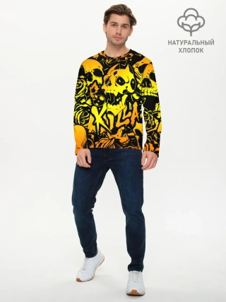 Мужской лонгслив базовый / KILLA оранжевые черепа