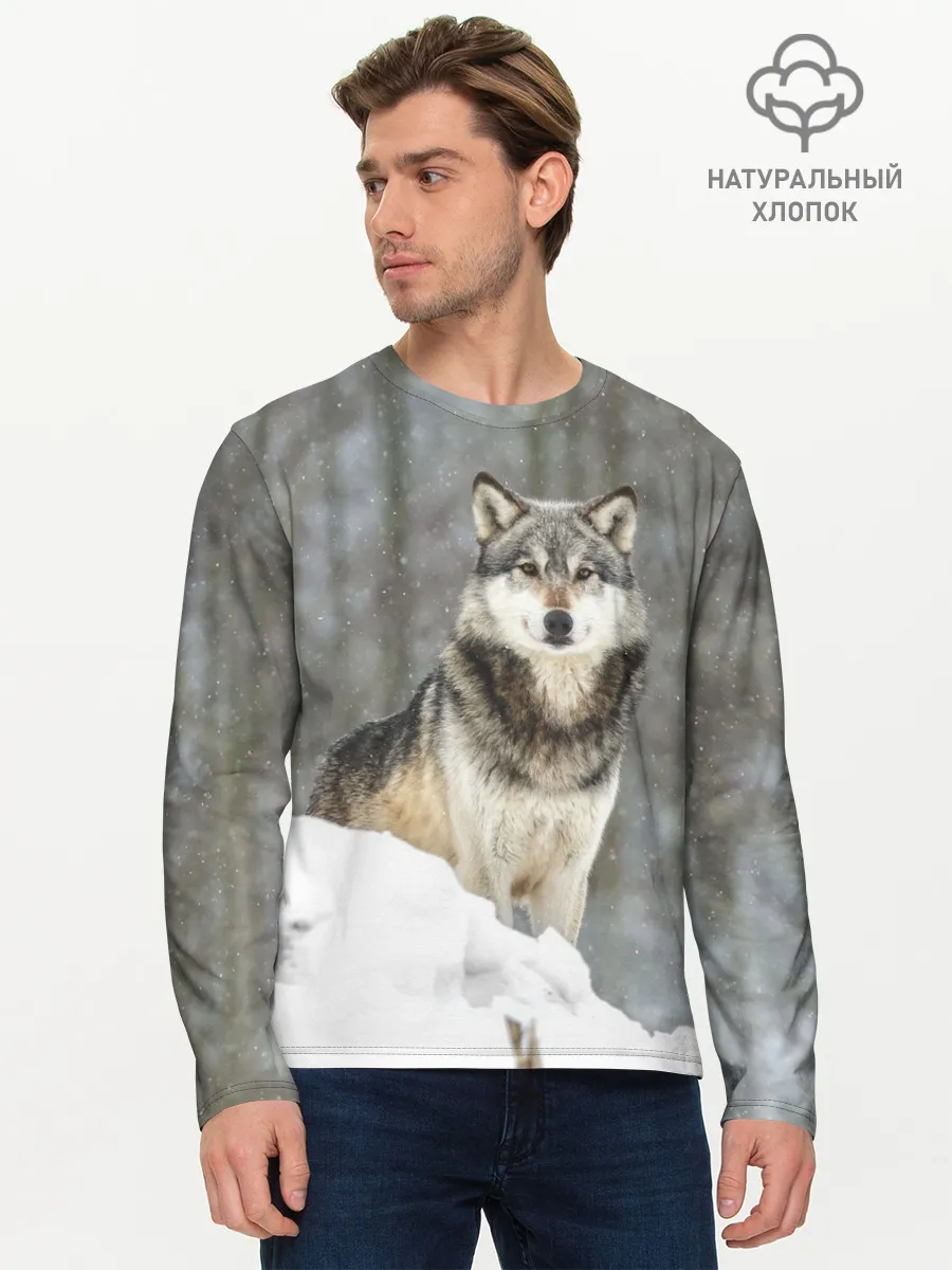 Мужской лонгслив базовый / Волк и снег