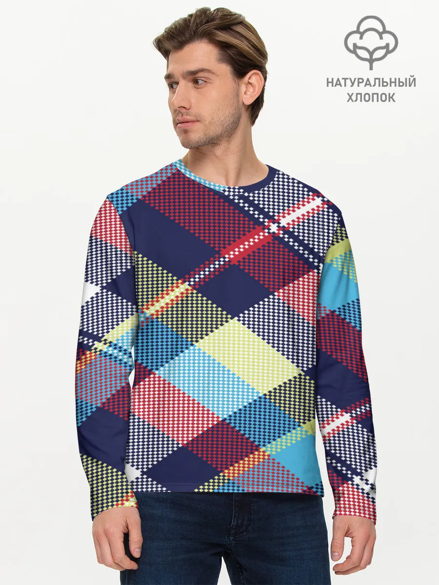 Мужской лонгслив базовый / Клетка / Текстура в клетку #2