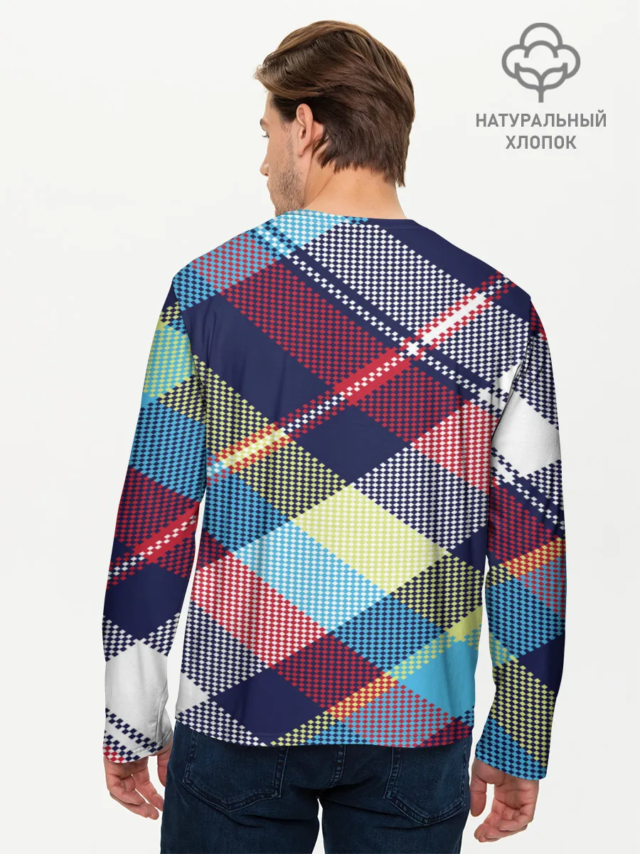 Мужской лонгслив базовый / Клетка / Текстура в клетку #2