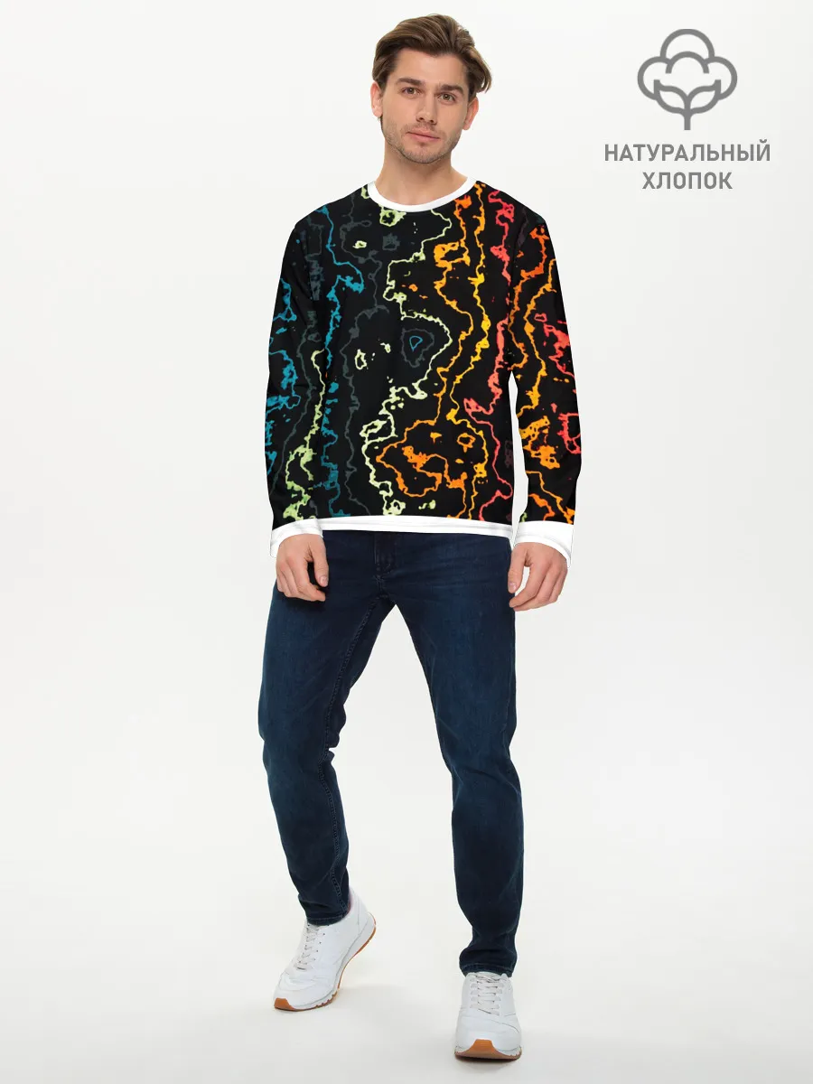 Мужской лонгслив базовый / линий,цветной,черный