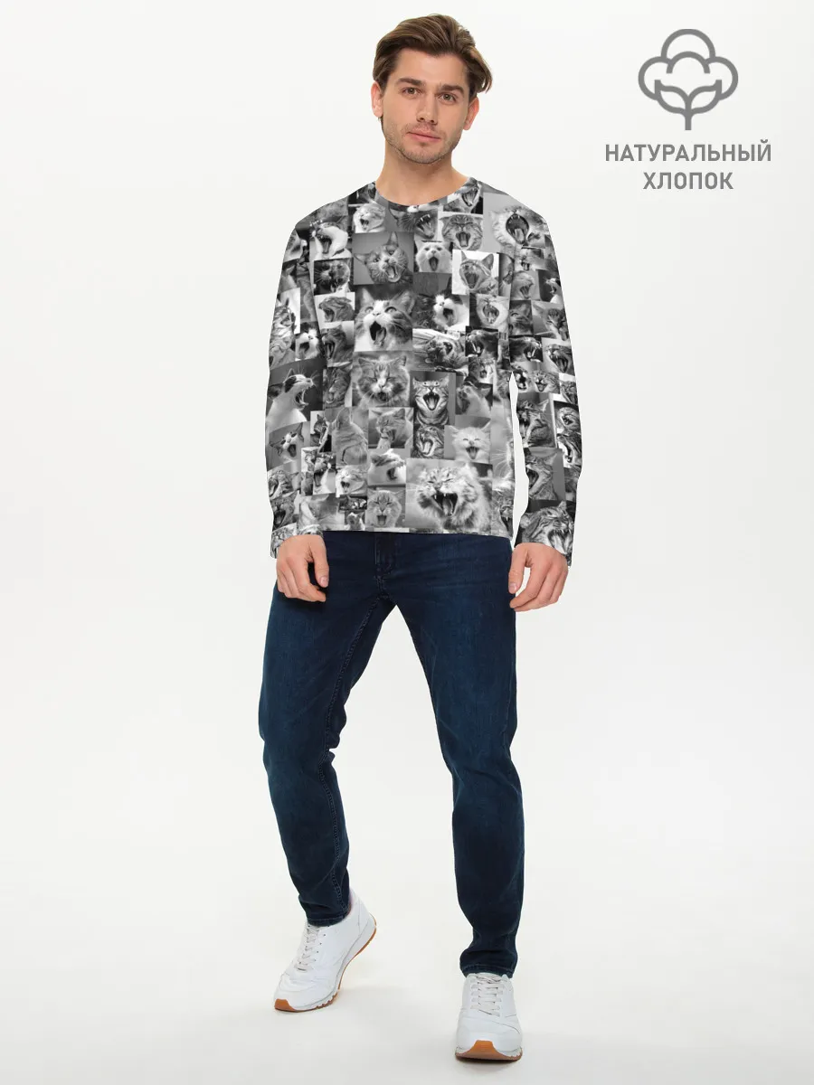 Мужской лонгслив базовый / Неко ахегао чб