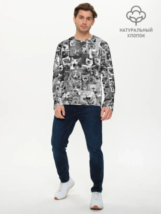 Мужской лонгслив базовый / Неко ахегао чб