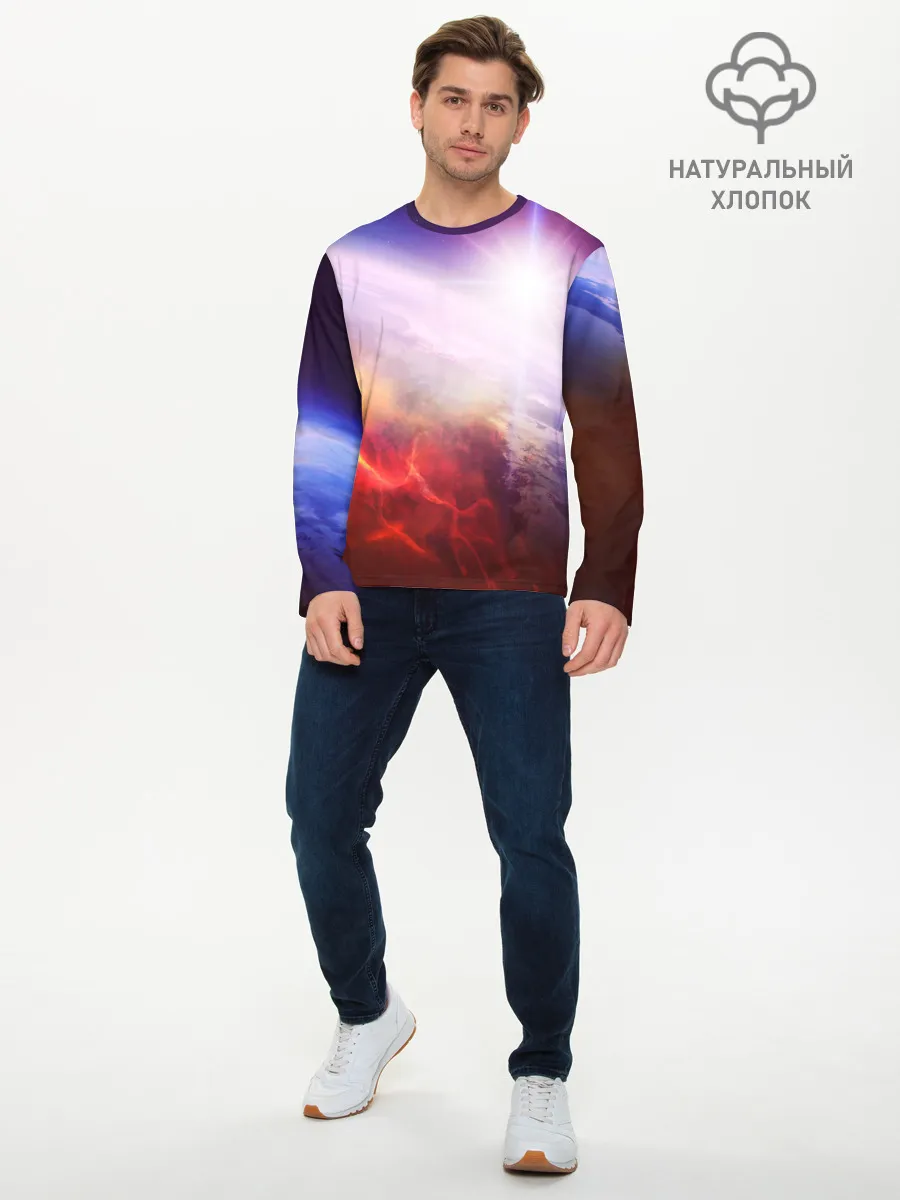 Мужской лонгслив базовый / Звезды в неоне