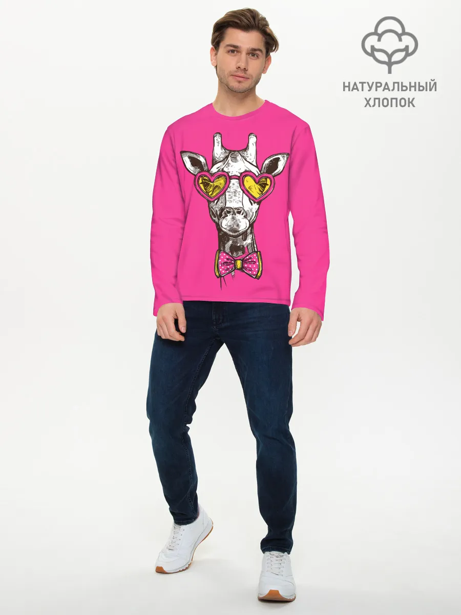 Мужской лонгслив базовый / жираф в очках