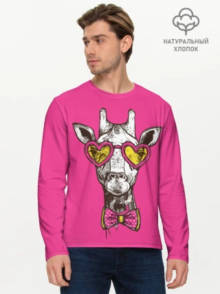 Мужской лонгслив базовый / жираф в очках