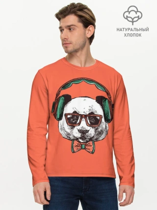 Мужской лонгслив базовый / панда-меломан