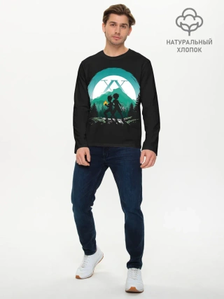 Мужской лонгслив базовый / HH в круге бирюзовом