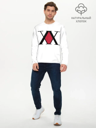 Мужской лонгслив базовый / XX посередине красное на белом