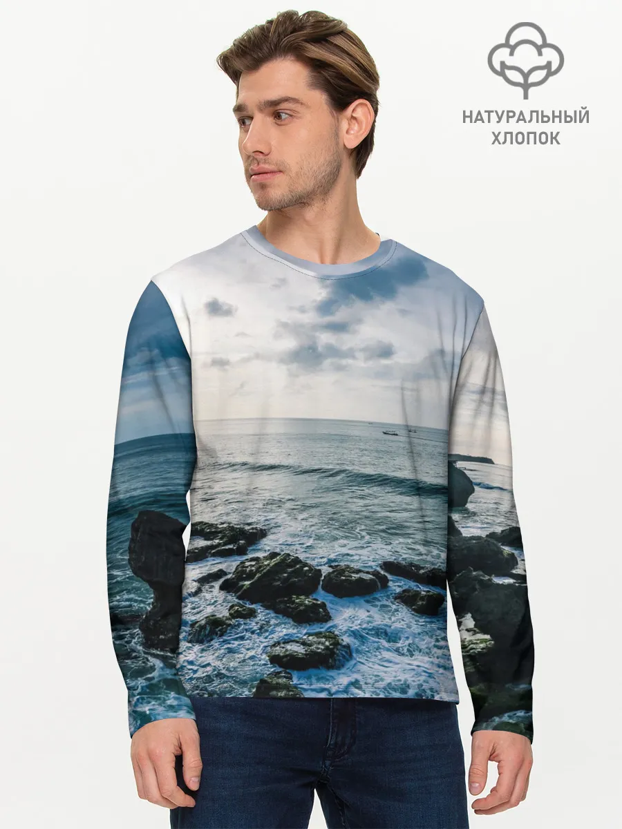 Мужской лонгслив базовый / Море
