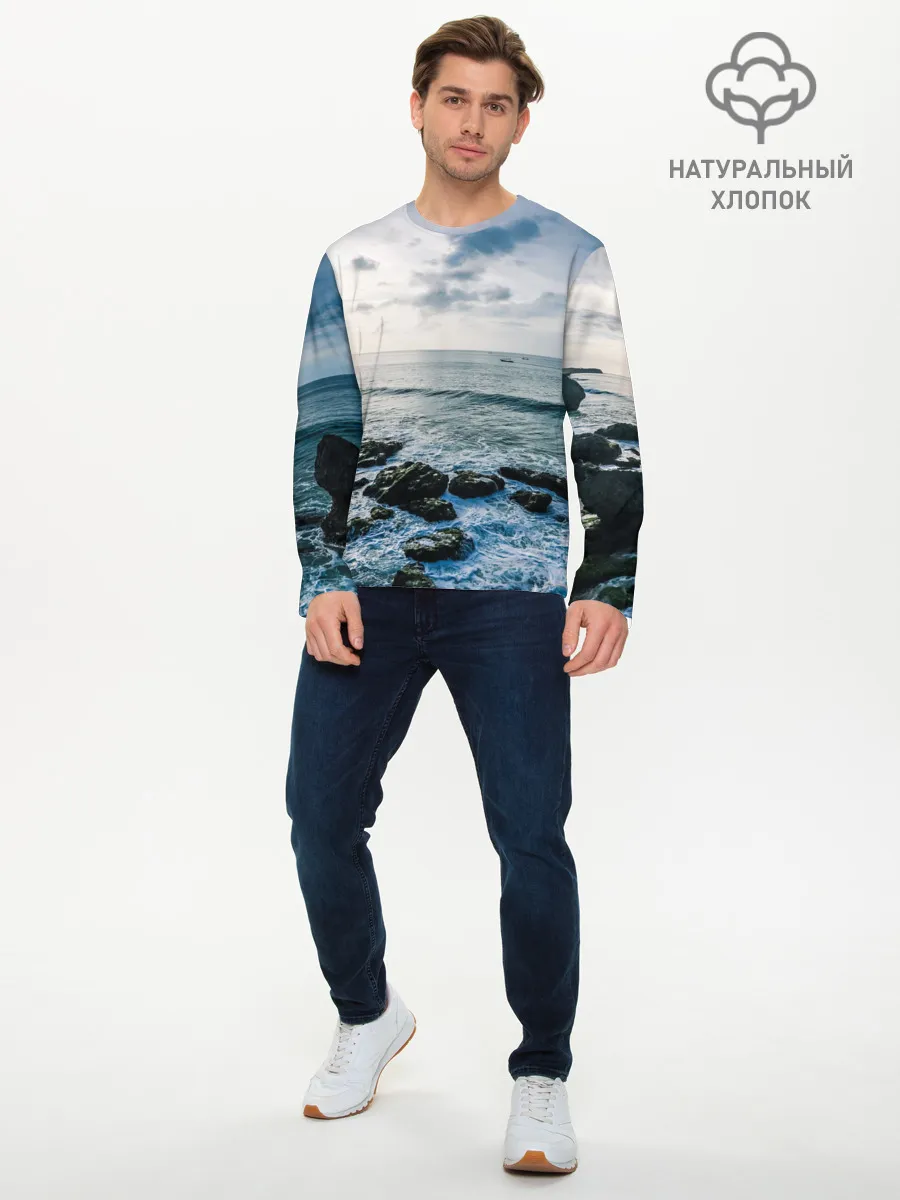 Мужской лонгслив базовый / Море