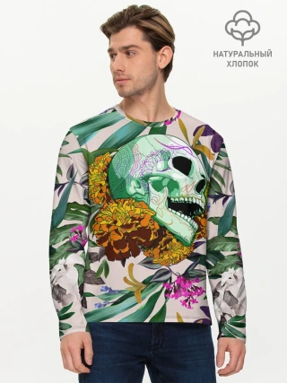 Мужской лонгслив базовый / Череп в цветах